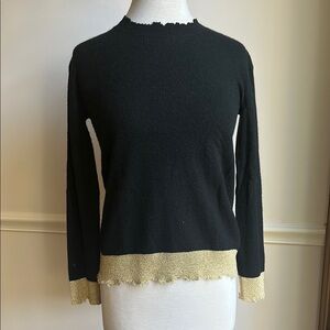 RtA Cashmere Scoop Neck Sweater Black Gold Trim Distressed Size: XS EUC